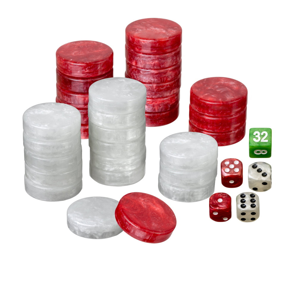 Marmorerede backgammonbrikker (rød/hvid plast) - 40 mm