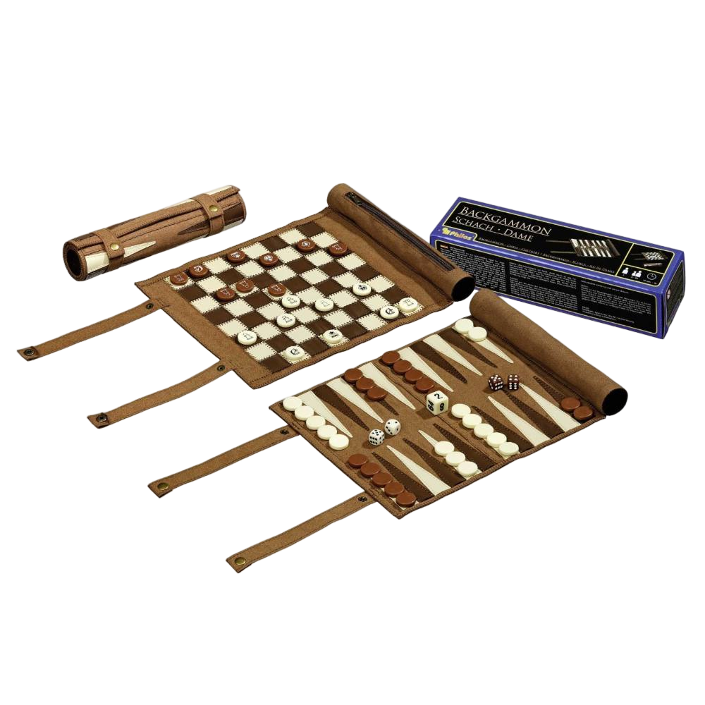 Skak/backgammon-rulle i læder
