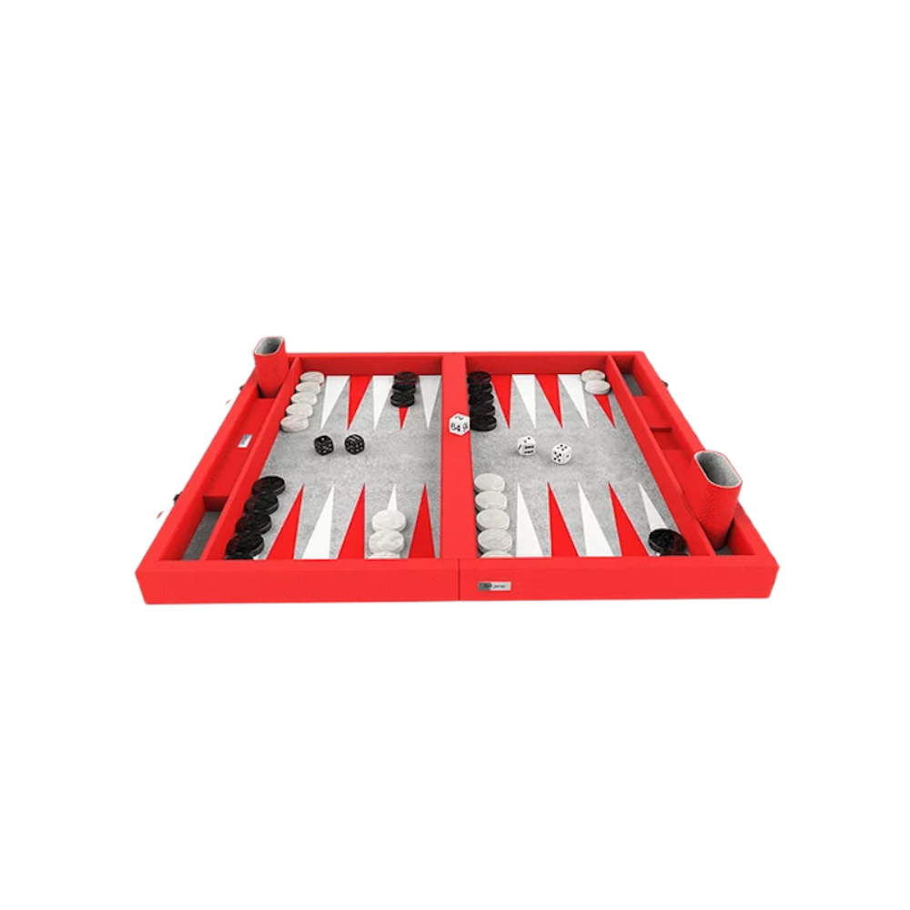 46cm Luksus Backgammon i Rød, Hvid og Grå