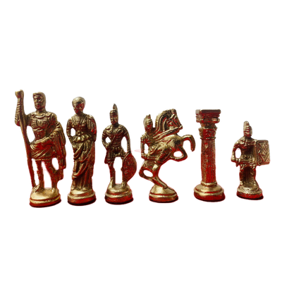 Messing skaksæt med håndgraverede skakbrikker (36 cm)