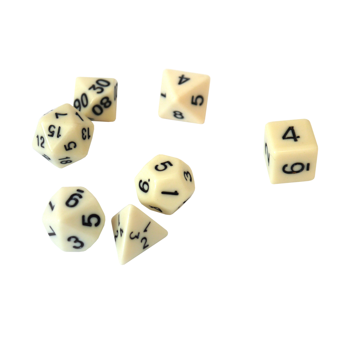Cremefarvede rollespilsterninger