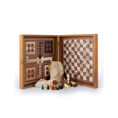 4 Klassiske Spil Kombo Træ Valnøddereplika