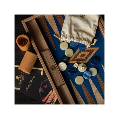 Premium Backgammon Blå Valnød Træ 48 x 30 CM