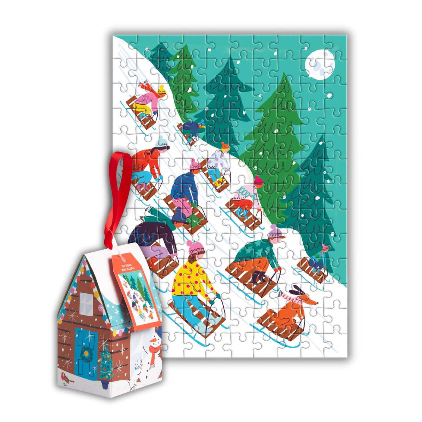 Puslespil Puzzle Ornament Winter Sledding - 130 brikker