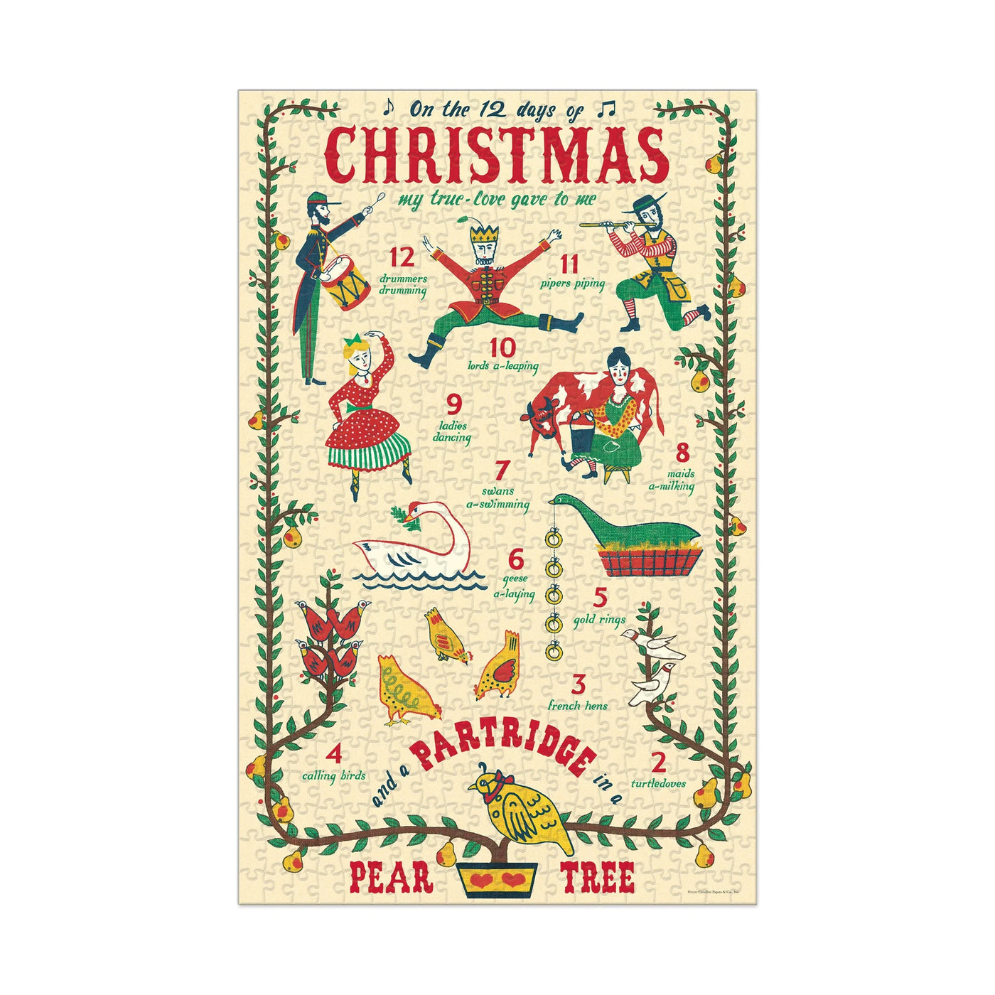 Puslespil 12 Days Of Christmas Cavallini - 500 brikker
