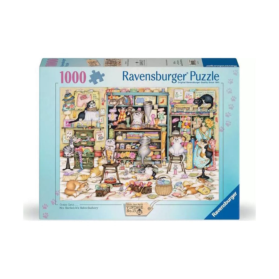 Puslespil Crazy Cats Mrs Hardwicks Haberdashery - 1000 brikker