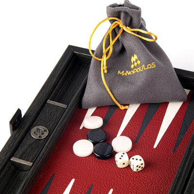 Rejsebackgammon Træ Kunstlæder Rød Manopoulos  30x20CM