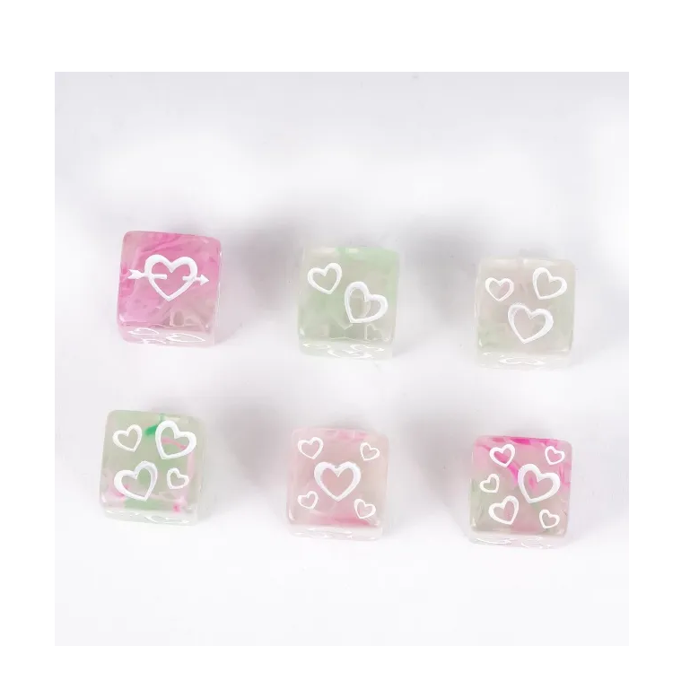 Terning Hjerter Grøn Pink Swirl 16 mm