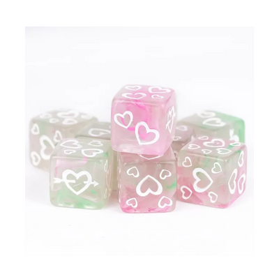 Terning Hjerter Grøn Pink Swirl 16 mm