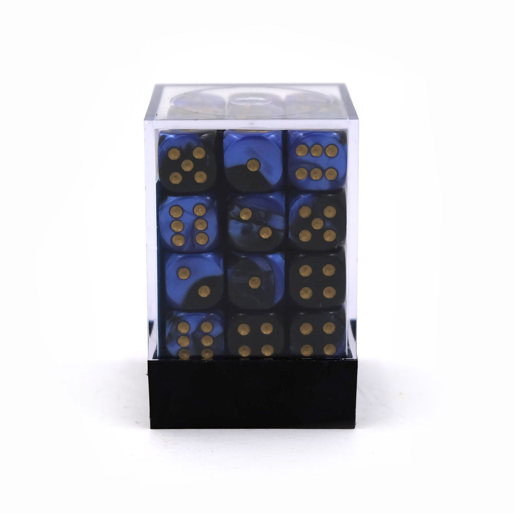 36 stk gemini sort/blå terninger (12 mm)