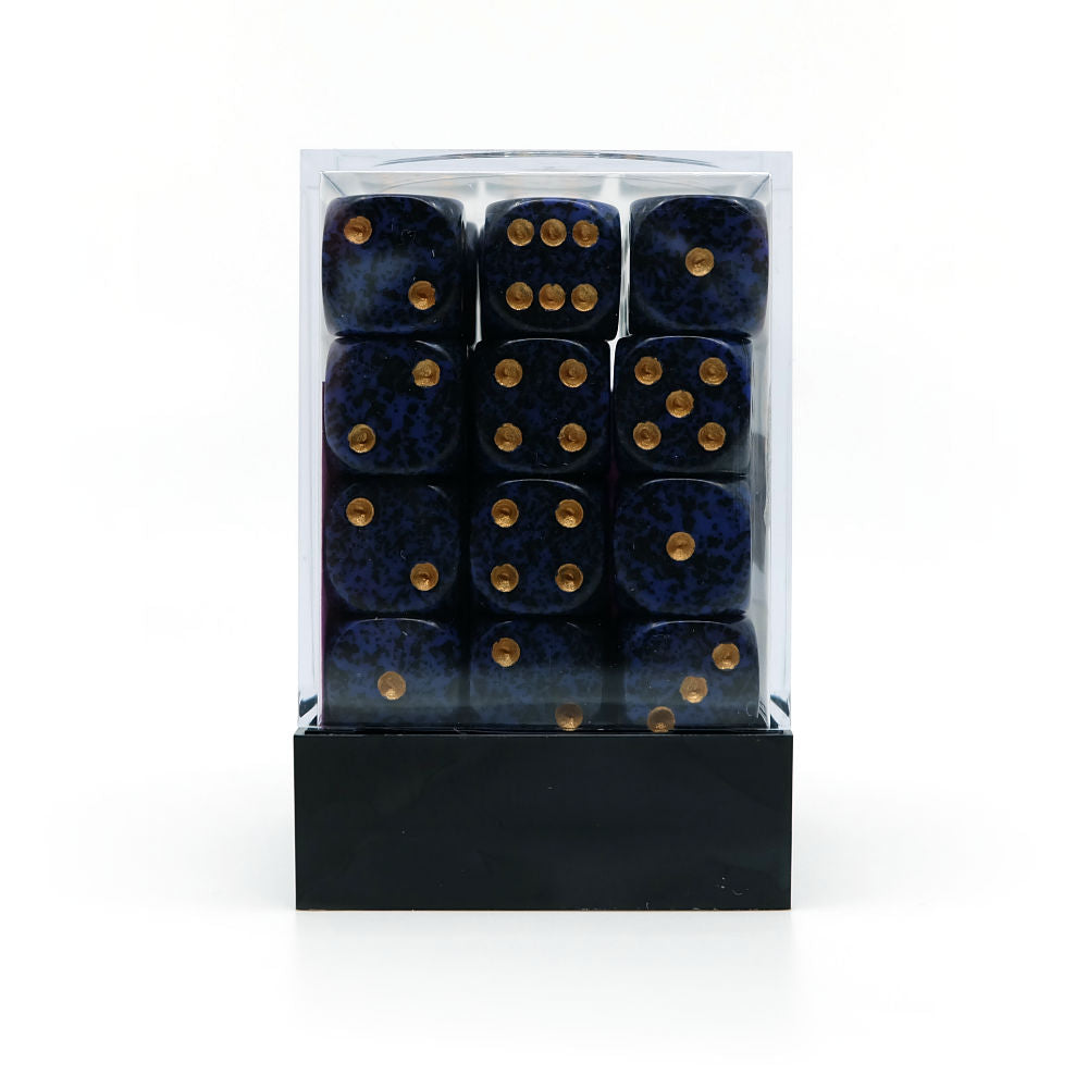 36 stk speckled golden cobalt terninger (12 mm)