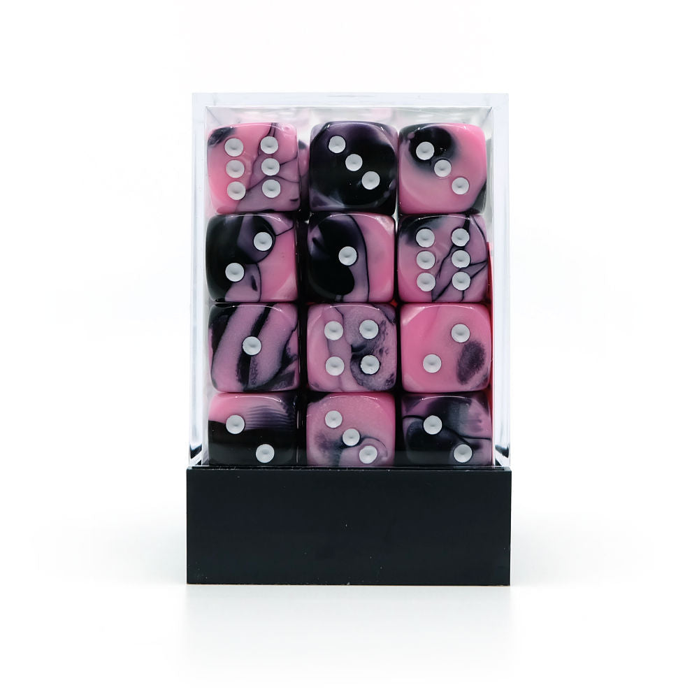 36 stk gemini sort/pink terninger (12 mm)
