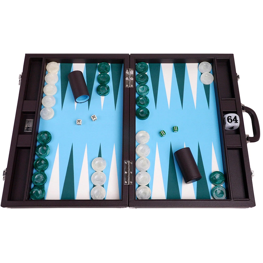 53 cm blå/brun/hvid backgammon