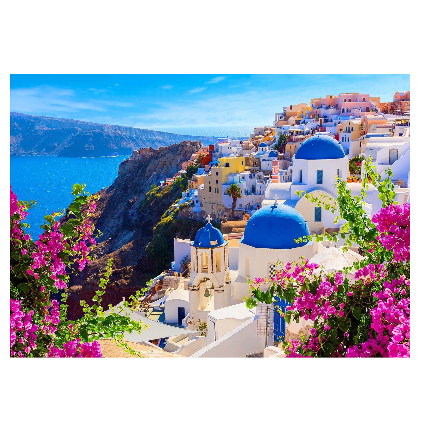 Santorini View With Flowers