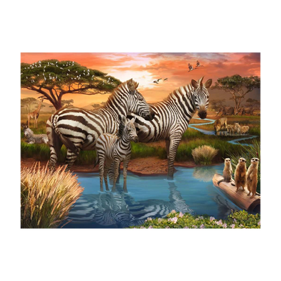 Zebras at Waterhole - 500 brikker