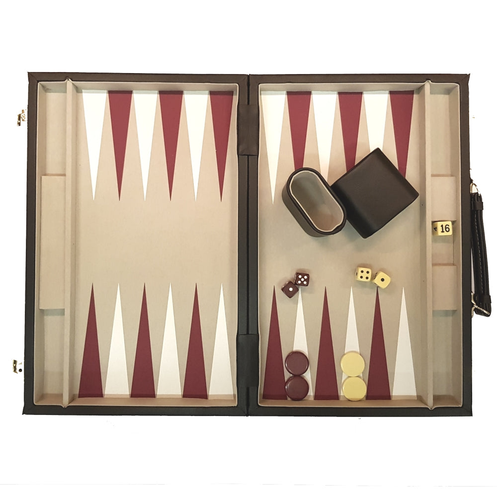 38 cm hvid/bordeaux backgammon